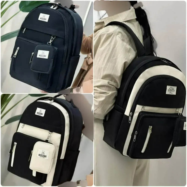 کوله پشتی زرین دیبا ضد آب با کیفیت عالی و سه زیپ و جای قمقمه اندازه 40*28 سانت مشکی کرم و تمام مشکی