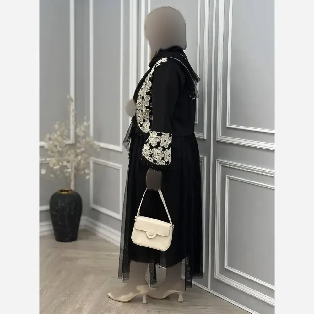 ست سه تیکه کت و دامن و شال مدل روناک جنس مازراتی و تور سایز فری 38 تا 46