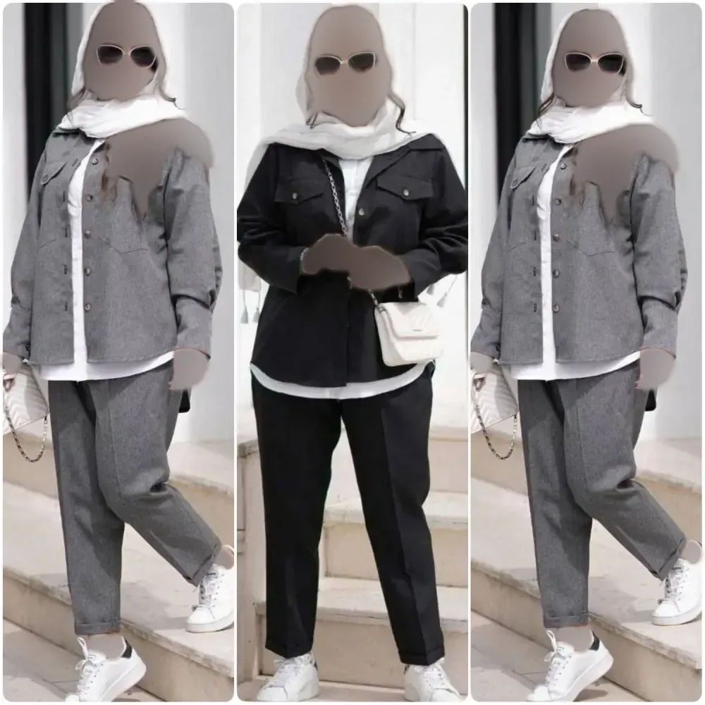 ست سه تیکه زنانه مدل مریم جنس پرشین مکانیک و شومیز داکرون رنگ مشکی و طوسی سایز فری سایز