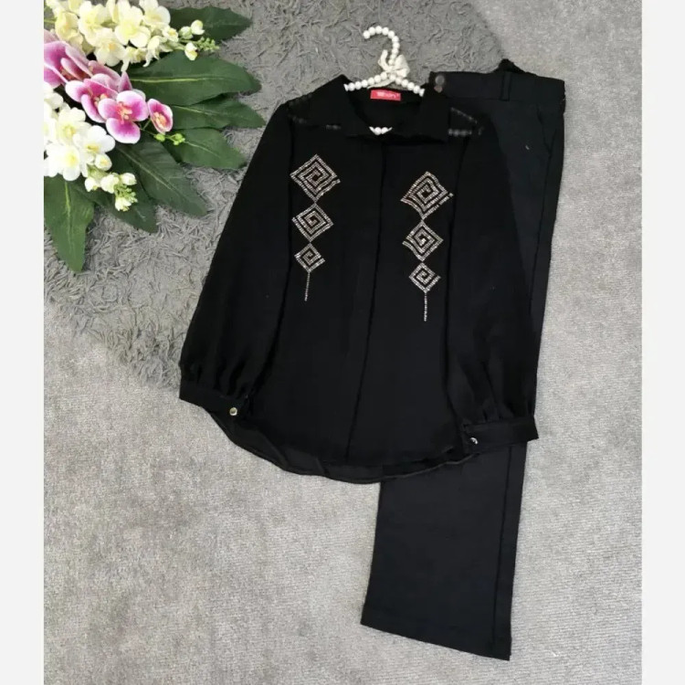 شلوار تک پاپیون دورس سه نخ مشکی سایز فری سایز 36 تا 46