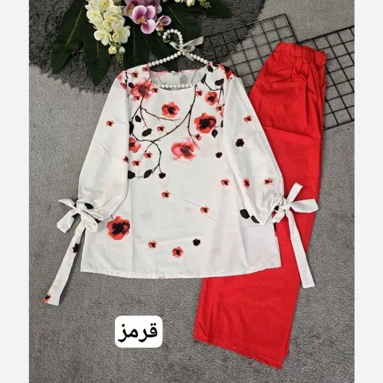 شومیز گلدون الیاف با کیفیت گلدوزی شده رنگ پسته ای فری سایز