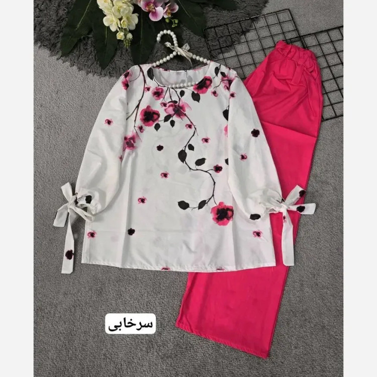 شومیز گلدون الیاف با کیفیت گلدوزی شده رنگ پسته ای فری سایز