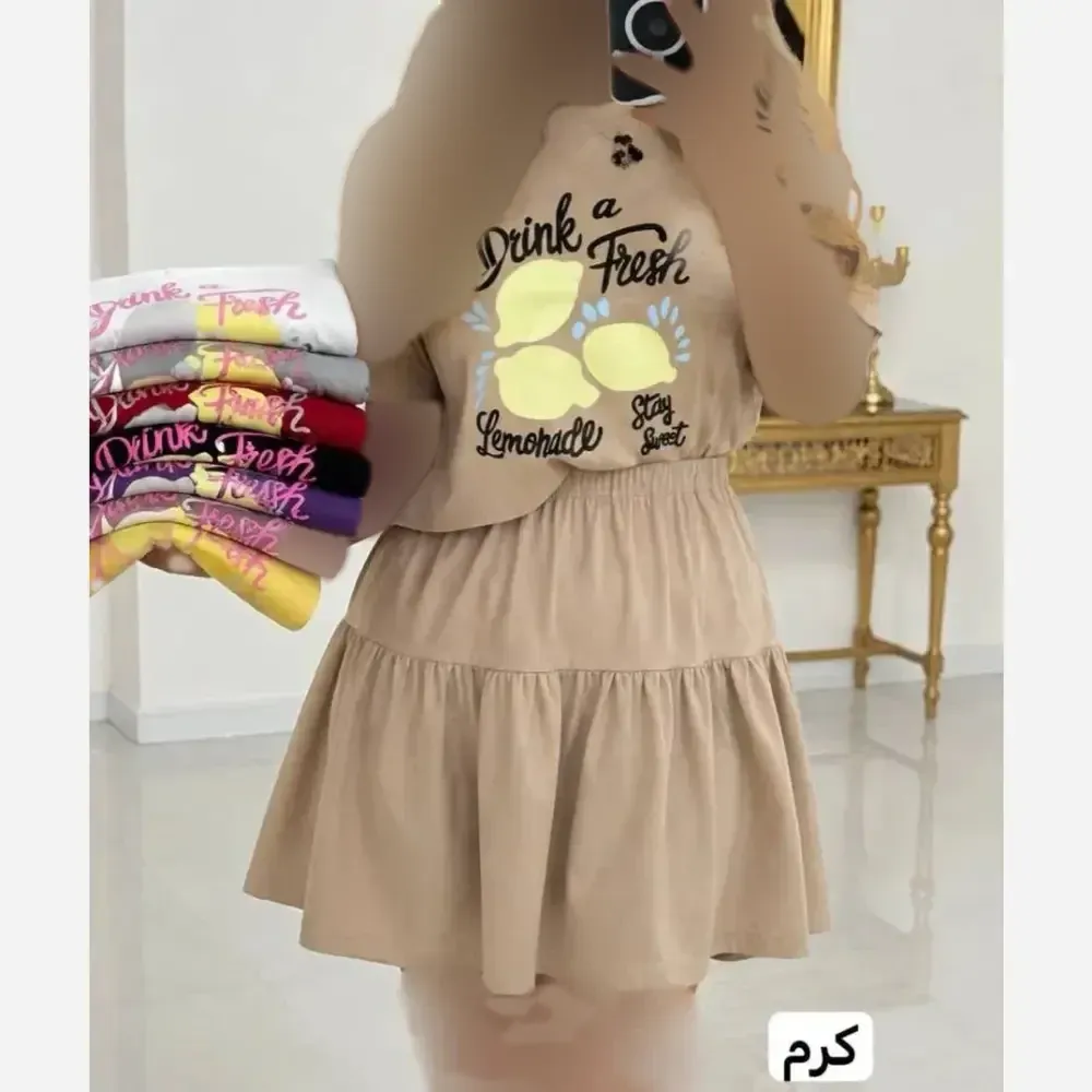 ست پولوشرت و شلوار زنانه نخ پنبه گلکسی رنگ مشکی سایز فری 36 تا 46