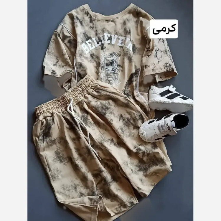 ست تیشرت و شلوارک بچگانه اسپرت پنبه یک رو طرح لش استایل سایز 50 تا 65
