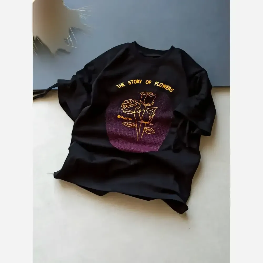 تیشرت دخترانه پنبه یک رو لاکرا طرح گل سایز 55 تا 70