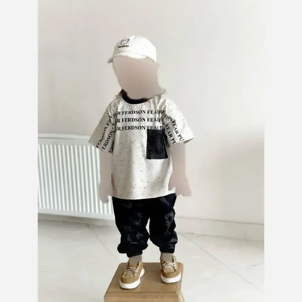 بلوز و شلوار بچگانه تدی پلنگی آستین کوتاه پنبه کتان رنگی سایز 40 تا 55