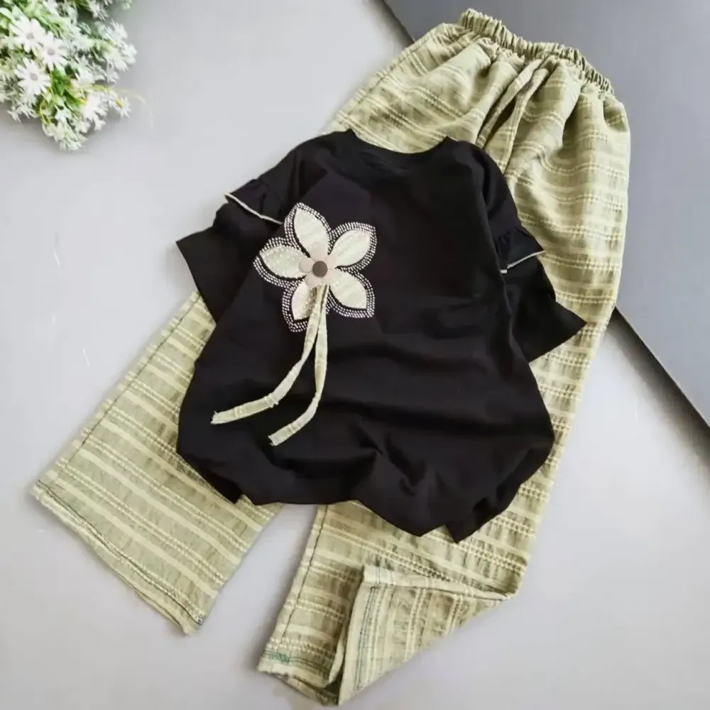 تیشرت پنبه یک رو نوجوان طرح 3 سبز و موکا سایز 60 تا 75