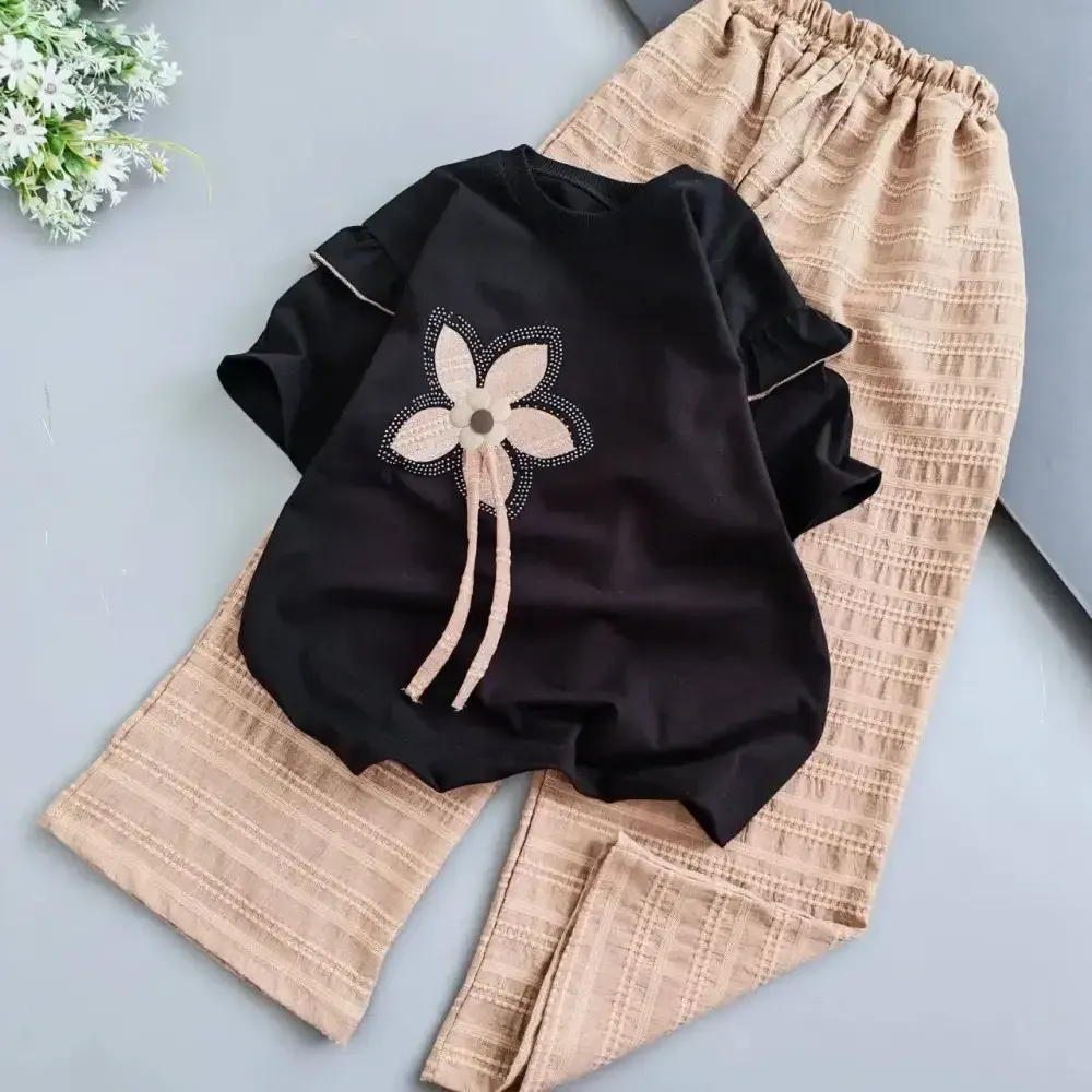تیشرت پنبه یک رو نوجوان طرح 3 سبز و موکا سایز 60 تا 75