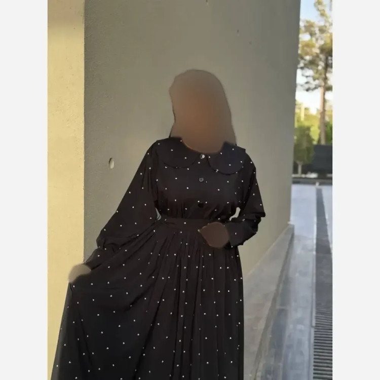 پیراهن پینترسی قلبی کرپ فلورا درجه یک مشکی فری سایز