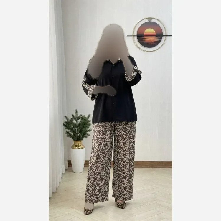 شومیز شلوار پاپیونی زنانه جنس بوگاتی درجه یک فری سایز