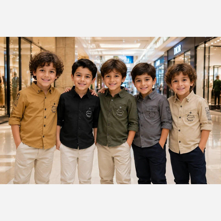 پیراهن اسپرت پسرانه و دخترانه کتان ترک رنگ سبز سایز 3 تا 12 سال