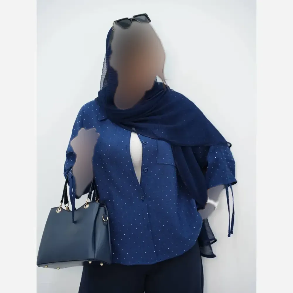 شومیز نگین دار آستین گت جنس شانتون زیپی فری سایز
