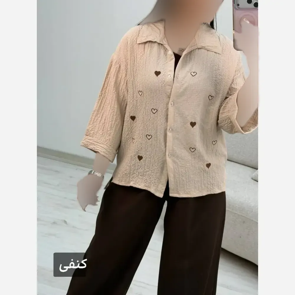 شومیز جاذبه قلبی زنانه یقه پفکی سایز فری 38 تا 46