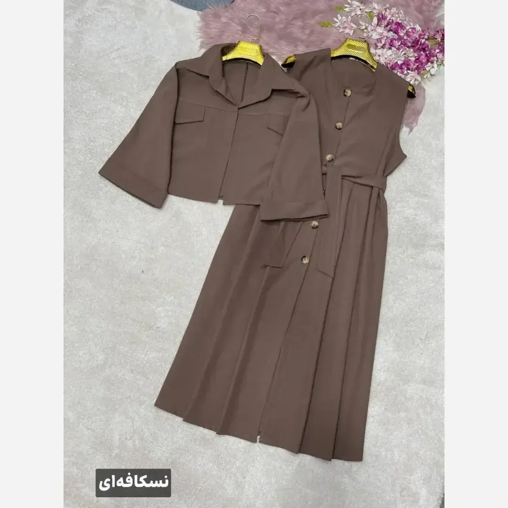 ست دوتیکه خاتون لنینت فری سایز 38 تا 46 مشکی نسکافه ای بیسکویتی