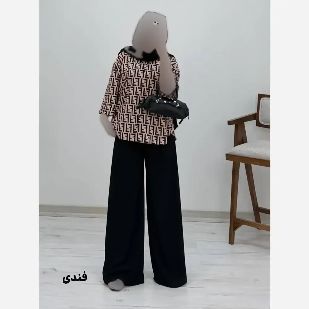 شومیز شلوار طرح دار کرپ بوگاتی زنانه سایز فری 38 تا 46