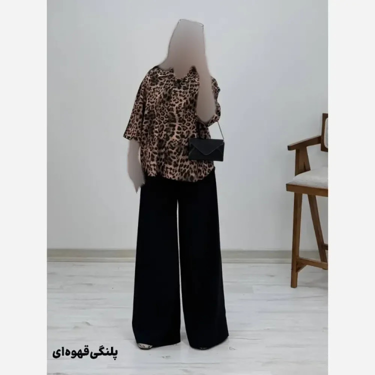 شومیز شلوار طرح دار کرپ بوگاتی زنانه سایز فری 38 تا 46