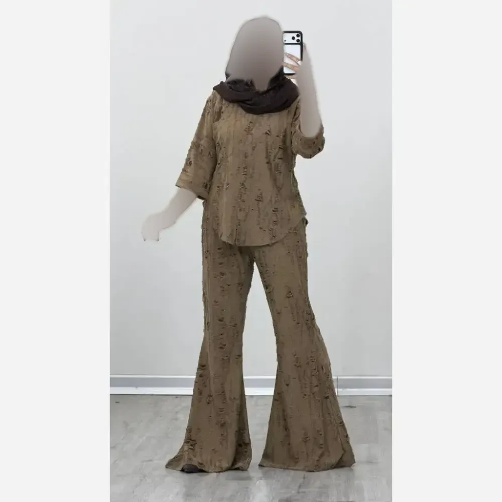 شومیز شلوار زاپدار مراکشی زنانه سایز فری 38 تا 46 در رنگ سورمهای، سبز و نسکافهای