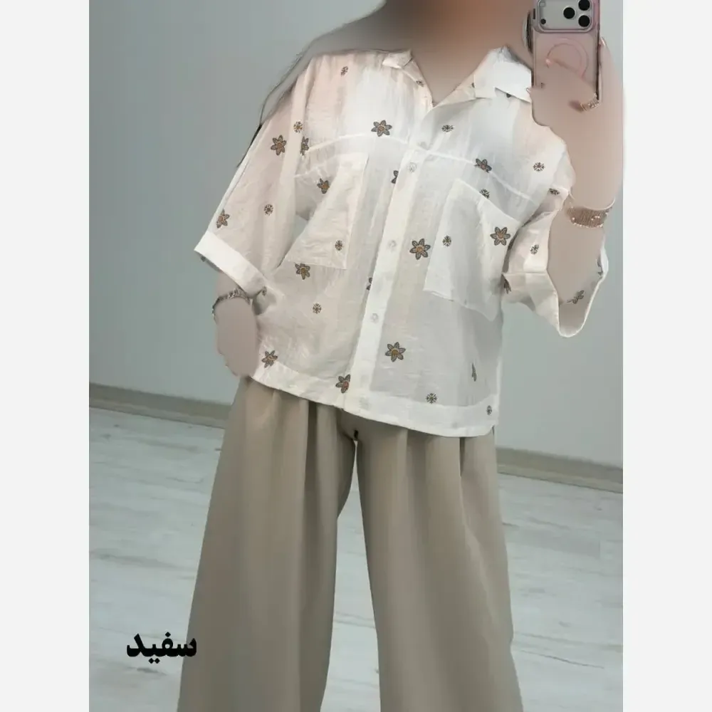 شومیز لارا پری شیشه ای درجه یک فری سایز 38 تا 46 رنگبندی متنوع