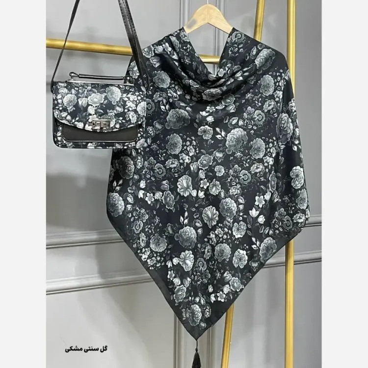 ست کیف و روسری شقایق نخی منگوله دار با بند دوشی و قفل