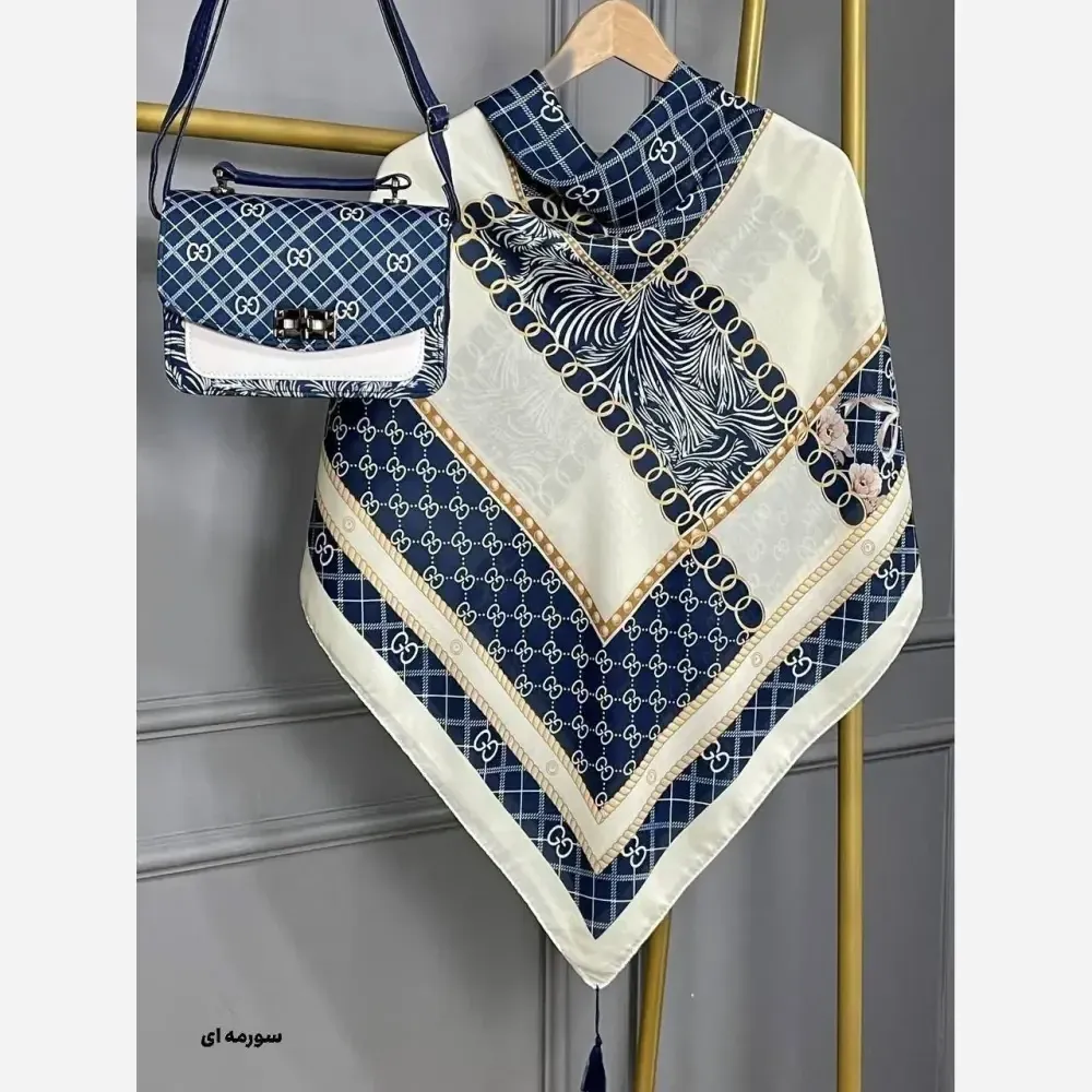 ست کیف و روسری گوچی پاپیون مخمل و چرم صنعتی نخی منگوله دار