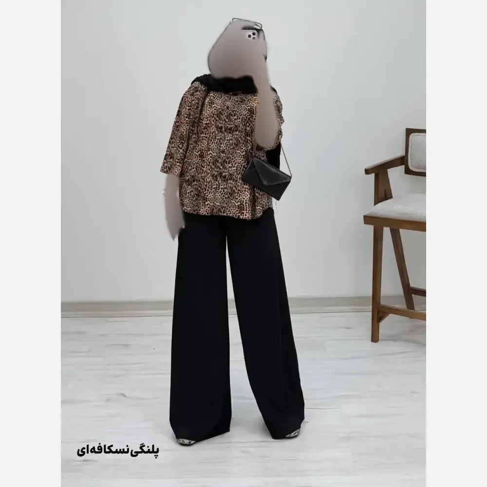 ست شومیز و شلوار طرح دار کرپ بوگاتی فری سایز 38 تا 46