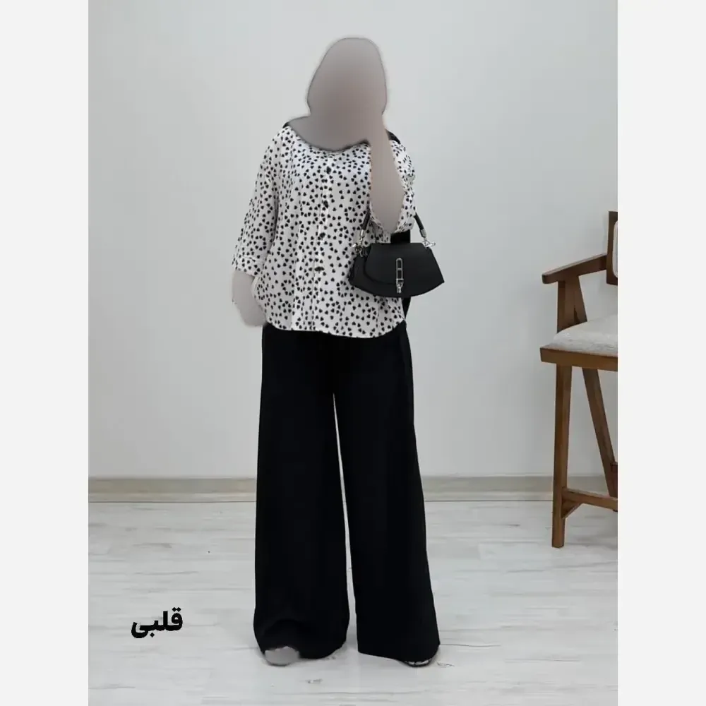 ست شومیز و شلوار طرح دار کرپ بوگاتی فری سایز 38 تا 46