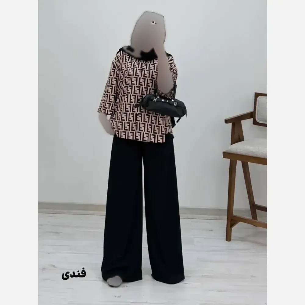 ست شومیز و شلوار طرح دار کرپ بوگاتی فری سایز 38 تا 46