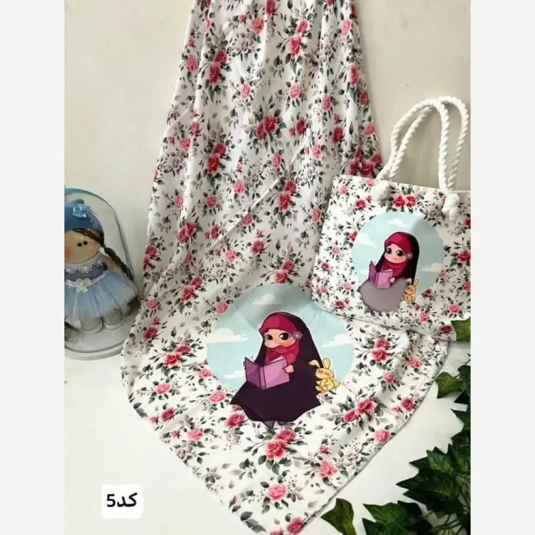 ست کیف و روسری بچگانه مخمل و نخی دور دوخت