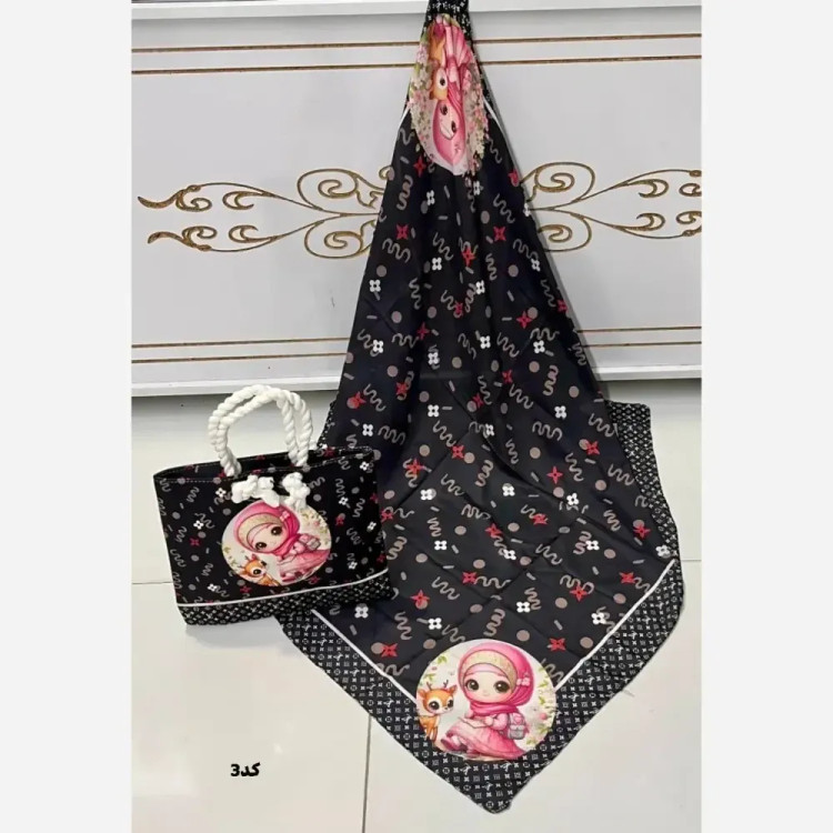 ست کیف و روسری بچگانه مخمل و نخی دور دوخت