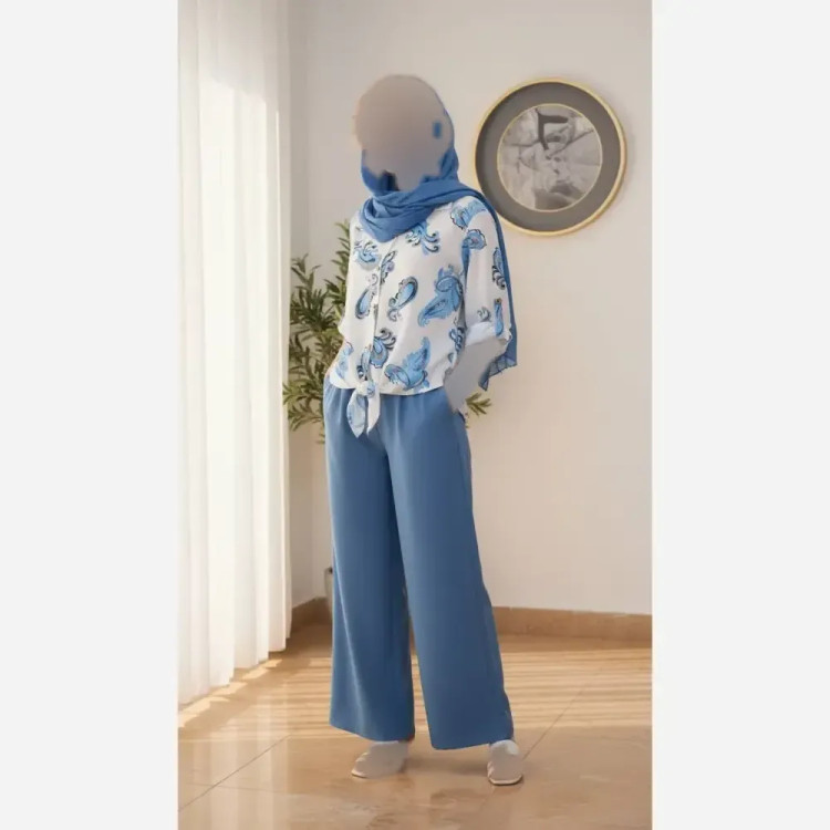 شومیز گره ای نونا ژاکارد حصیری فری سایز 36 تا 46 رنگ کله غازی شکلاتی ابری