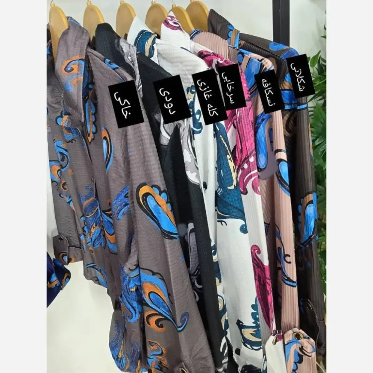 شومیز گره ای نونا ژاکارد حصیری فری سایز 36 تا 46 رنگ کله غازی شکلاتی ابری