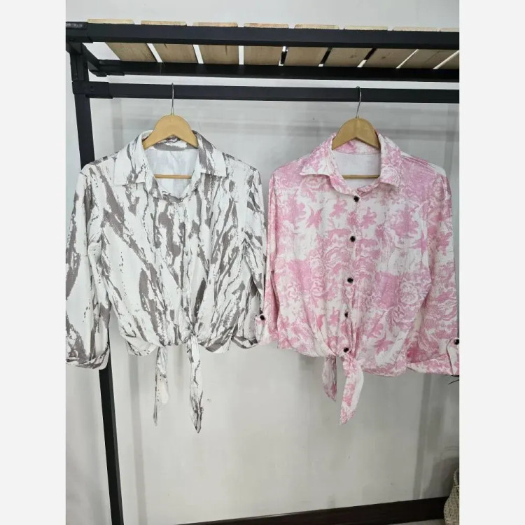 شومیز گره ای نونا ژاکارد حصیری فری سایز 36 تا 46 رنگ کله غازی شکلاتی ابری